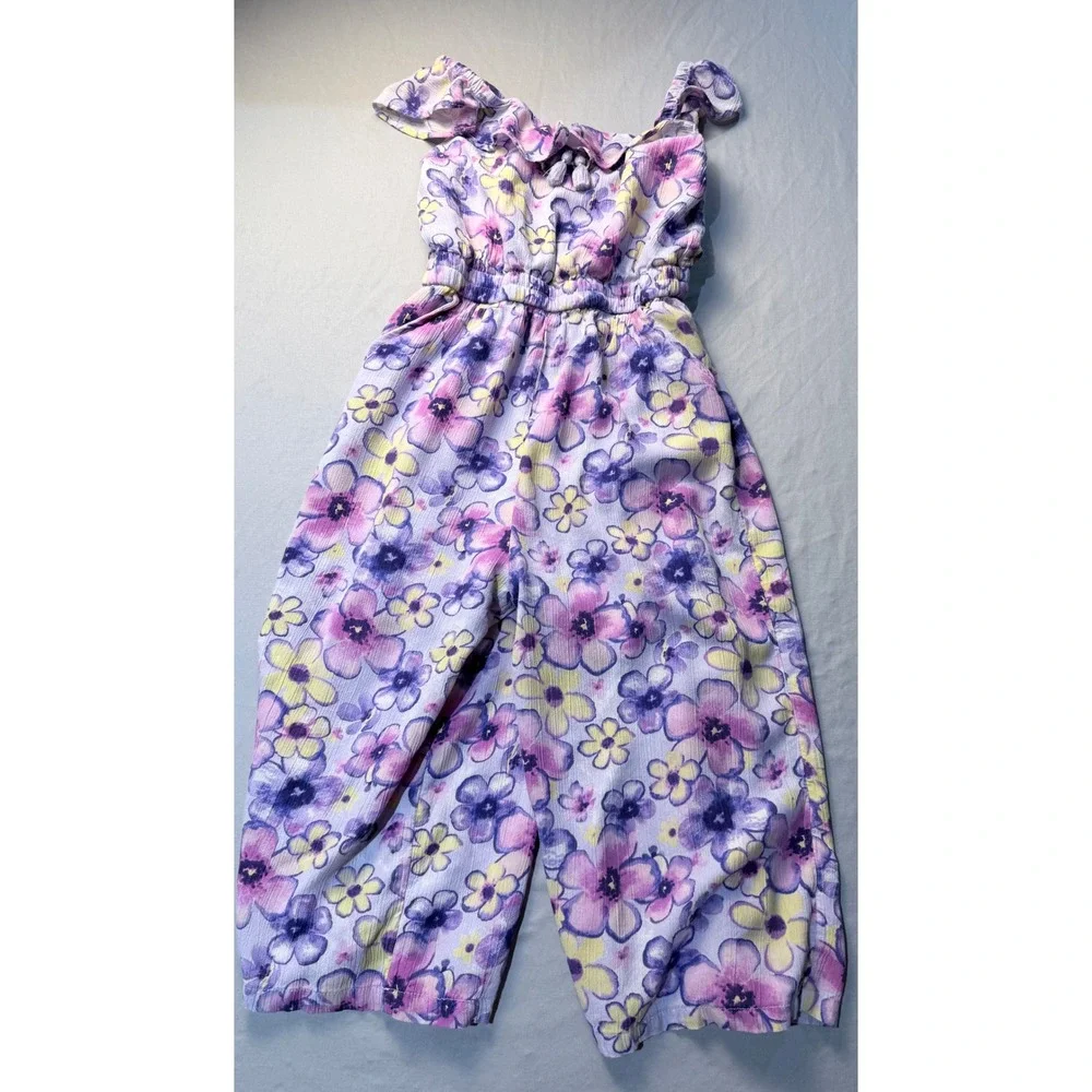 Justice Girls Floral Jumpsuit Purple Yellow Ruffle‎ Off Shoulder Size M 10